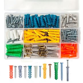 COOLOGIN Drywall Anchor Kit with Screws,144 PCS Colors Screw and Anchor Set Includes 6 Sizes Plastic Wall Anchors and Self-Tapping Screws for Drywall with Organizer Case (144 PCS)