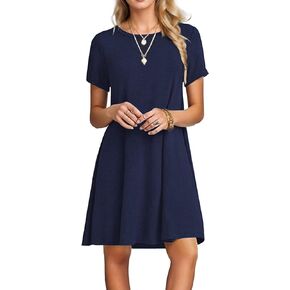 Cnlinkco Womens Casual Tshirt Dresses Short Sleeve Summer Beach Dress Swing Flowy Mini Dress