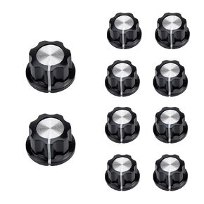 Woogim 10PCS Potentiometer Control Knob Silver Tone for Potentiometers A03-6.4mm Bakelite Knob Black 20 x 12mm (D * H)