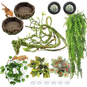 تشتمل ملحقات خزان FineCheer Leopard Gecko على نبات الزواحف الاصطناعية المعلقة ونباتات الزواحف والزواحف وأوعية الطعام والماء ومقياس الحرارة الرقمي للرطوبة لسحلية التنين وأفعى أبو بريص in Kuwait