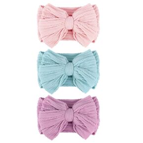 AQOKKA 3 Pcs Handmade Baby Girls Bows Headbands Soft Stretchy Nylon Hair Bands with Bows for Newborn Infant Toddlers Hair Accessories
