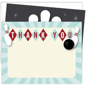Koko Paper Co Bowling Thank You Cards. Set of 25 5.5" x 4.25" Green and Beige Flat Note Cards and A2 White Envelopes. Printed on Heavy Card Stock.