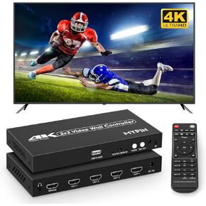 2x2 HDMI 4K Video Wall Controller with Media Player Function,4K@30HZ TV Wall Processor, 8 Display Modes 1x1 1x2 1x3 1x4 2x2 2x1 3x1 4x1 with Remote Control, 180°Rotate,with for 4x1-1 HDMI Input/Output