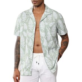 Men's Hawaiian Floral Shirt Casual Short Sleeve Button Down Shirts Tropical Holiday Beach Shirts with Pocket