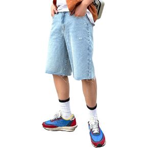 Verdusa Men's Frayed Raw Hem Loose Bermuda Denim Shorts