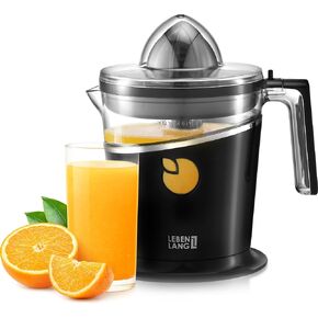 LEBENLANG - Electric juicer max juice yield black | Citrus juicer + 2 cones 40W | Lemon, lime, orange, fresh fruit squeezer machine | Automatic lever press extractor | exprimidor de naranjas electrico