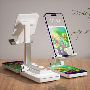 Heainaiyoo Foldable Cell Phone Stand,Angle Height Adjustable Cell Phone Holder,Phone Holder for Desk,Smart Phones Desk Accessories Phone Holder (Black Flower)