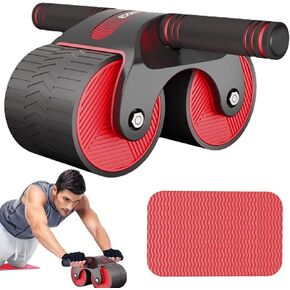 Ab Roller Wheel, Double Automatic Rebound Abdominal Wheel, Ab Roller Wheel Domestic Abdominal Exerciser for Beginners Core Workouts, AB Core Workout Equipment with Knee Mat for Home Gyms