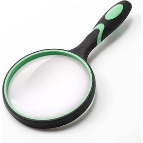 Large Magnifying Glass 10X Handheld Reading Magnifier for Seniors & Kids - 100MM 4INCHES Real Glass Magnifying Lens for Book Newspaper Reading, Insect and Hobby Observation, Classroom Science (Green)