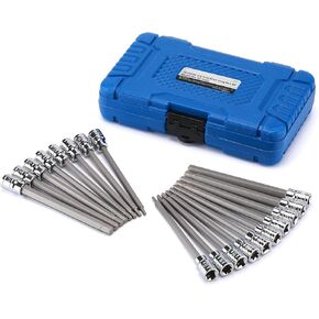 MIXPOWER 3/8" Drive Extra Deep Hex Bit Socket Set, 1/8 Inch to 3/8 Inch, 3mm to 10mm, SAE & Metric, Extra Long Allen Socket Set, CR-V and S2 Steel, 18 Pieces Set