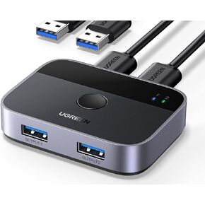 UGREEN USB 3.0 Switch 2 in 2 Out, USB Switcher 2 Computers Sharing Keyboard and Mouse Printer Scanner Webcam, Printer Splitter for 2 Computers, 2 Port USB Selector Switch with 2 USB3.0 Cables