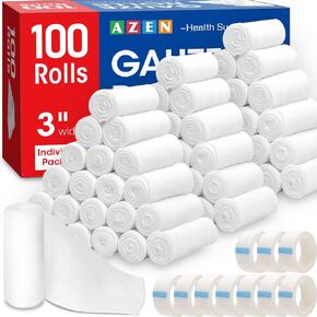 AZEN 100 Pack Gauze Rolls Bandages, 3 in x 4.1 Yards, First Aid Supplies & Premium Medical Supplies, Bandage Wrap Vet Wrap