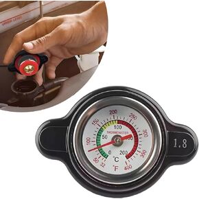 Flygun Pack-1 Car Radiator Cap, Seal Cover with Temperature Gauge, 1.8 Bar Radiator Cover Assembly, Automotive Fuel Tank Cap, Universal for Most Racing Cars, Off-road Vehicles (Black)