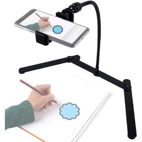 Ajustable Tripod with Cellphone Holder, Overhead Phone Mount, Table Top Teaching Online Stand for Live Streaming and Online Video and Food Crafting Demo Drawing Sketching Recording