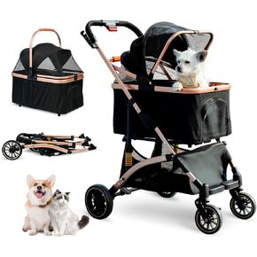 Cttasty Pet Stroller, Dog Strollers with Removable Carrier, Pet Stroller for Cats and Small and Medium Dogs, 4 Wheels Travel Jogger for Puppies, Pet Gear Stroller with Large Storage Basket, Black in Kuwait