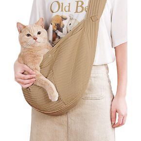 Small Dog Carrier Sling Cat Sling Purse Adjustable Strap Hand Free Pet Puppy for Outdoor Traveling Subway for Chest Dog Bag Holder (Khaki Canvas)