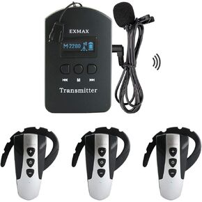 EXMAX EXD-6824 2.4G Wireless Voice Audio Tour Guide System Interpreter Translation Equipment for Churches Business Convention Tour Guide Teaching Training Private Talking (1 Transmitter 3 Receivers)