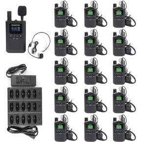 AGJ Wireless Tour Guide System 1 Transmitter 15 Receivers 1 Charger Rechargeable Simultaneous Interpretation System Court Church Translation System for Training Factory Tour Group Teaching Conference