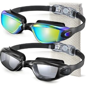 NSSIW Swim-Goggles-Adult-Women Goggles Swimming Men: Anti Fog Pool Goggles with UV400 and No Leak 2 Pack