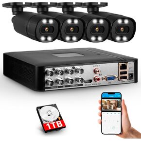 8CH H.265+ DVR and 4 x 1920TVL 2MP Home CCTV Cameras,Security Camera System Outdoor, Smart face Capture and face Retrieval Functions,Email Alert, Mobile APP & PC Remote,1TB Hard Drive