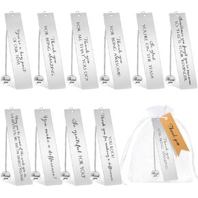 Thank You Gifts Bookmark Bulk Appreciation Gifts Inspirational Stainless Steel Bookmark with Thank You Tag White Organza Bag for Women Men Teacher Volunteer Coworker Office Business Favor (50 Pack)