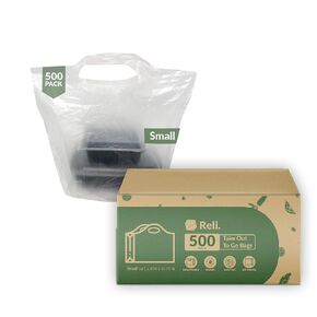 Reli. To Go Bags/Take Out Bags (500 Count Bulk) (Small 16" L x 8" W + 10.75" H) Reusable Plastic Bags with Handles/Shopping Bag - Die Cut Handle - Plastic Bag for Business, Carry Out, Restaurant Bags
