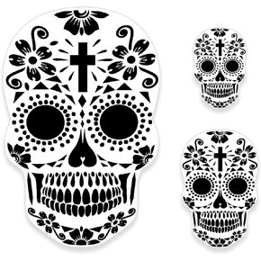 Custom Shop Airbrush Sugar Skull Day of The Dead Stencil Set (Skull Design #15 in 3 Scale Sizes) - Laser Cut Reusable Templates