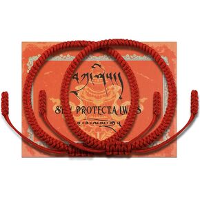 Kigeli 2 Pcs Authentic Blessed Tibetan Handmade Red String Bracelet Lucky Dorje Knot Protection Red Bracelet with Amulet Card Chinese Braided Tibetan Monks Gift for Women Men