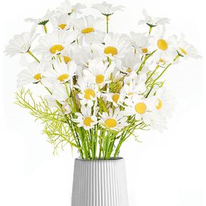 10 Pcs Artificial Daisy Flowers Silk Daisy Fake Flowers Faux Daisies Plants Bouquet with Stems Artificial White Daisy for Garden Home Table Centerpieces Vase Decoration (10Pcs White)