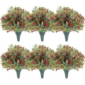 10 Bundles Artificial Flowers Outdoor UV Resistant Fake Flowers No Fade Indoor Faux Hanging Plants Window Box Garden Front Porch Decorating (Deep Red)