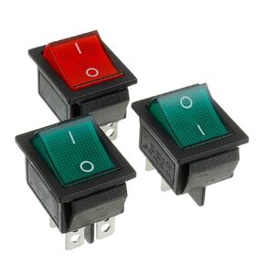 BOJACK 2 Position Rocker Toggle Switch ON/Off DPST 4 Pin 250V/6A, 125V/10A Green and Red LED Light KCD2-202N-R(Pack of 3pcs)