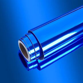 VEELIKE Glossy Non Glass Blue Mirror Vinyl Roll 15.7''x354'' Reflective Metallic Adhesive Vinyl Sticker Removable Peel and Stick Blue Chrome Vinyl Wrap for Crafts Home Decor Cabinets Shelves DIY