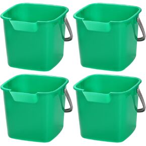 Peohud 4 Pack Sanitizing Buckets, 3 Quart Small Cleaning Buckets, Square Detergent Pail with Spout and Handle, Plastic Utility Bucket for Home Kitchen School Offices Commercial Use, Green