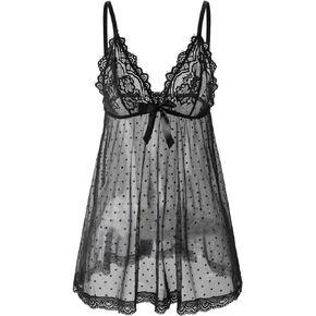 AIBINGGE Sexy lingerie Lace Babydoll Chemise, Black, Women's Sleepwear S-5XL