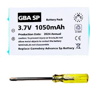 (2024 Upgarde Version ) 1050mAh gba sp battery replacement gameboy advance sp battery+Tool Pack Kit for Nintendo game boy advance sp battery replacement .Real Capacity .Production Date :Mar,2024