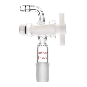 محول التحكم في تدفق الفراغ من StonyLab مع محبس PTFE، وصلة خرطوم مشتركة ومنحنية 24/40 لإمدادات المختبر