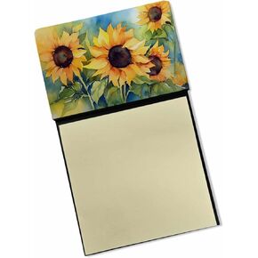 Caroline's Treasures Sunflowers in Watercolor Sticky Note Holder Refillable Dispenser Self-Sticky Note Pads, Memo Pads Blank Desk Accessories