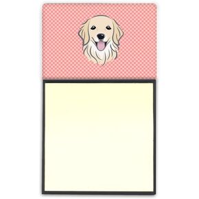حامل ملاحظات لاصق قابل لإعادة الملء من Caroline's Treasures BB1205SN Checkerboard Pink Golden Retriever أو موزع ملاحظات Postit، مقاس 3.25 × 5.5 بوصة، متعدد الألوان