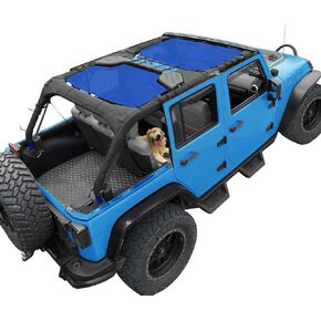 Coverspec JT Top Sun Shade Roof Compatible with Jeep Gladiator JT (2018-Current) 4 Door Jeep Sunshade Top Sunroof Bikini Cover- Blocks UV, Wind, Noise - Black Mesh for Front & Rear (2 pcs)
