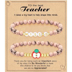 Teacher Appreciation Gifts for Women,Teacher Must Haves Initial Bracelet Mrs Miss End of Year Teacher Gifts Thank You for Helping Me Grow Music Math Science Teachers Bracelets Retirement 2 Set Jewelry