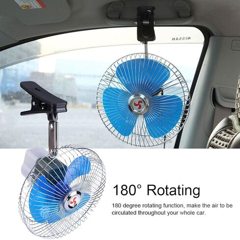 fo sa Car Oscillating Fan,Vehicle mounted Swing Fan,Car Portable Mini Fan, Small 180 Degree Rotating Adjustable Vehicle Clip On Cooling Oscillating Fan,12V 25W,22CM,1.4M,55.12inch in Saudi Arabia