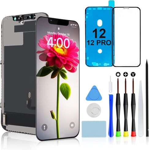 مجموعة استبدال شاشة Brinonac لهاتف iPhone 12/12 Pro، شاشة LCD Retina LCD كاملة الدقة مقاس 6.1 بوصة، مجموعة محول رقمي لشاشة اللمس COF مع أدوات إصلاح، لاصق مقاوم للماء، زجاج مقسى in Kuwait