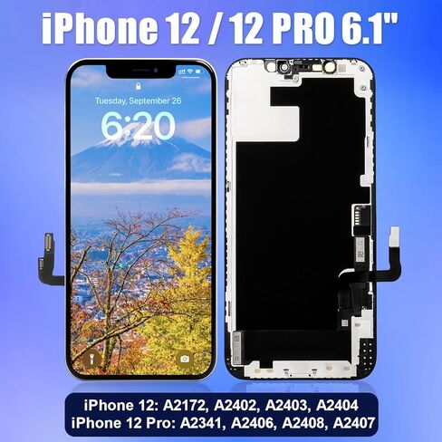 مجموعة استبدال شاشة Brinonac لهاتف iPhone 12/12 Pro، شاشة LCD Retina LCD كاملة الدقة مقاس 6.1 بوصة، مجموعة محول رقمي لشاشة اللمس COF مع أدوات إصلاح، لاصق مقاوم للماء، زجاج مقسى in Kuwait