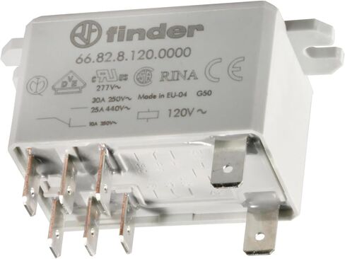 Finder 66.82.8.120.0000 DPDT 30A (NO)/10A (NC)، ملف تيار متردد 120 فولت، جهة اتصال AgCdO، مرحل الطاقة in Kuwait