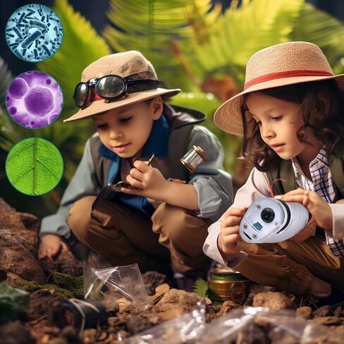 Tellegloww 2 حزمة مجهر جيب 60x-120x LED مجهر صغير مضاء للأطفال نطاق صغير محمول للأطفال مع 50 قطعة شرائح فارغة للتعليم المدرسي والتعلم والاستكشاف، أبيض in Kuwait