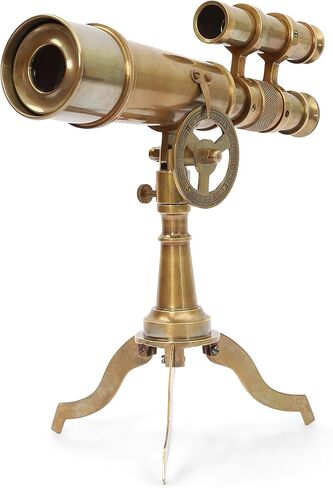 AL QAYIM Vintage Brass Spyglass Telescope with Tripod Stand - Antique Handheld Nautical Decor for Adults - Authentic Brass Pirate Spyglass & Tabletop Telescope - Table Decor Gift in Kuwait
