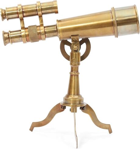 AL QAYIM Vintage Brass Spyglass Telescope with Tripod Stand - Antique Handheld Nautical Decor for Adults - Authentic Brass Pirate Spyglass & Tabletop Telescope - Table Decor Gift in Kuwait