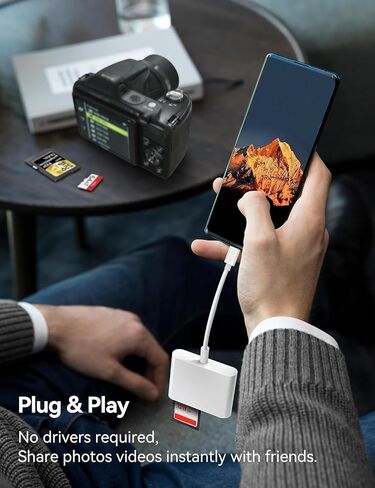 قارئ بطاقة SD USB C لجهاز iPhone 15/Mac/iPad Pro، قارئ بطاقة SD 3 في 1 USB C مع منفذ USB Thunderbolt إلى SD TF قارئ بطاقة الذاكرة لجهاز MacBook Pro/Air iMac M1 M2 Galaxy S22 S23 in Kuwait