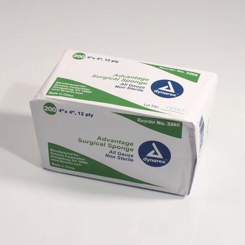 إسفنجة شاش منسوجة من Dynarex Advantage مقاس 10.16 سم × 10.16 سم - وسادات شاش قطنية ماصة غير معقمة مكونة من 12 طبقة لتضميد الجروح - صندوق مكون من 200 قطعة، 10 صناديق لكل علبة كبيرة الحجم in Saudi Arabia