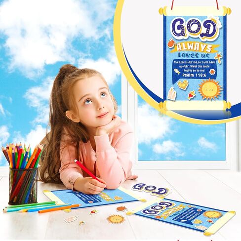 Peryiter 24 Pcs Christian Crafts for Kids God Always Love Us Scroll Sign Craft Kit DIY Religious Crafts Felt Sunday School Crafts Bible Crafts for Kids Home School Activities Art Craft Supplies in Saudi Arabia